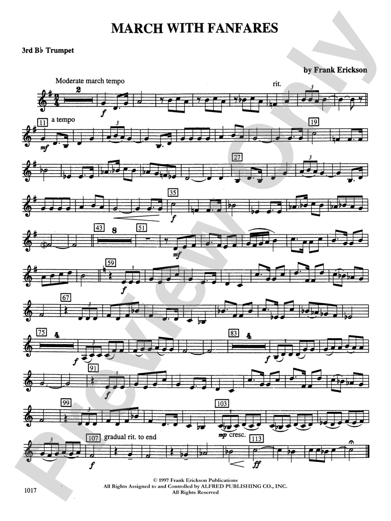 March with Fanfares: 3rd B-flat Trumpet