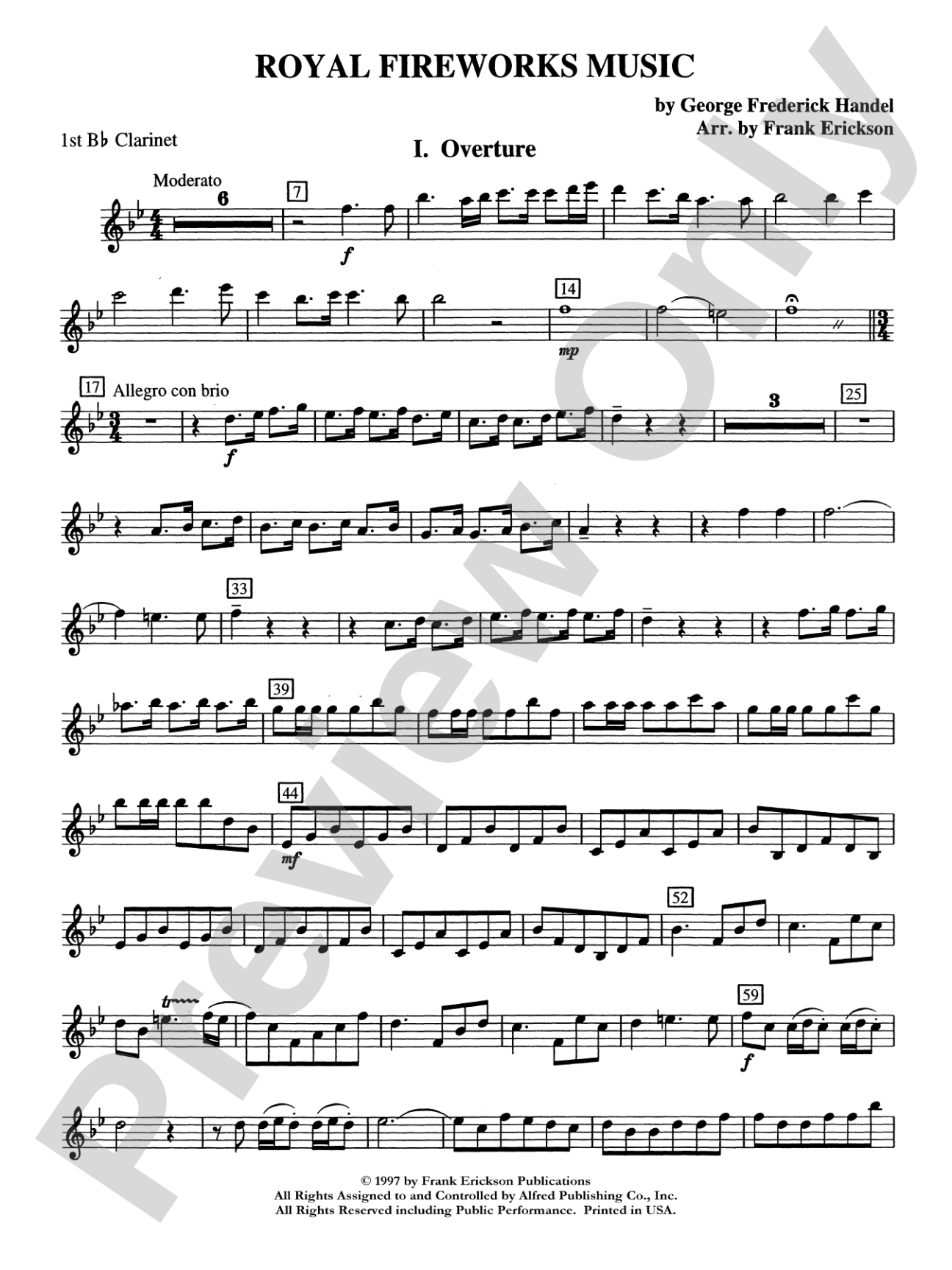 Royal Fireworks Music: 1st B-flat Clarinet