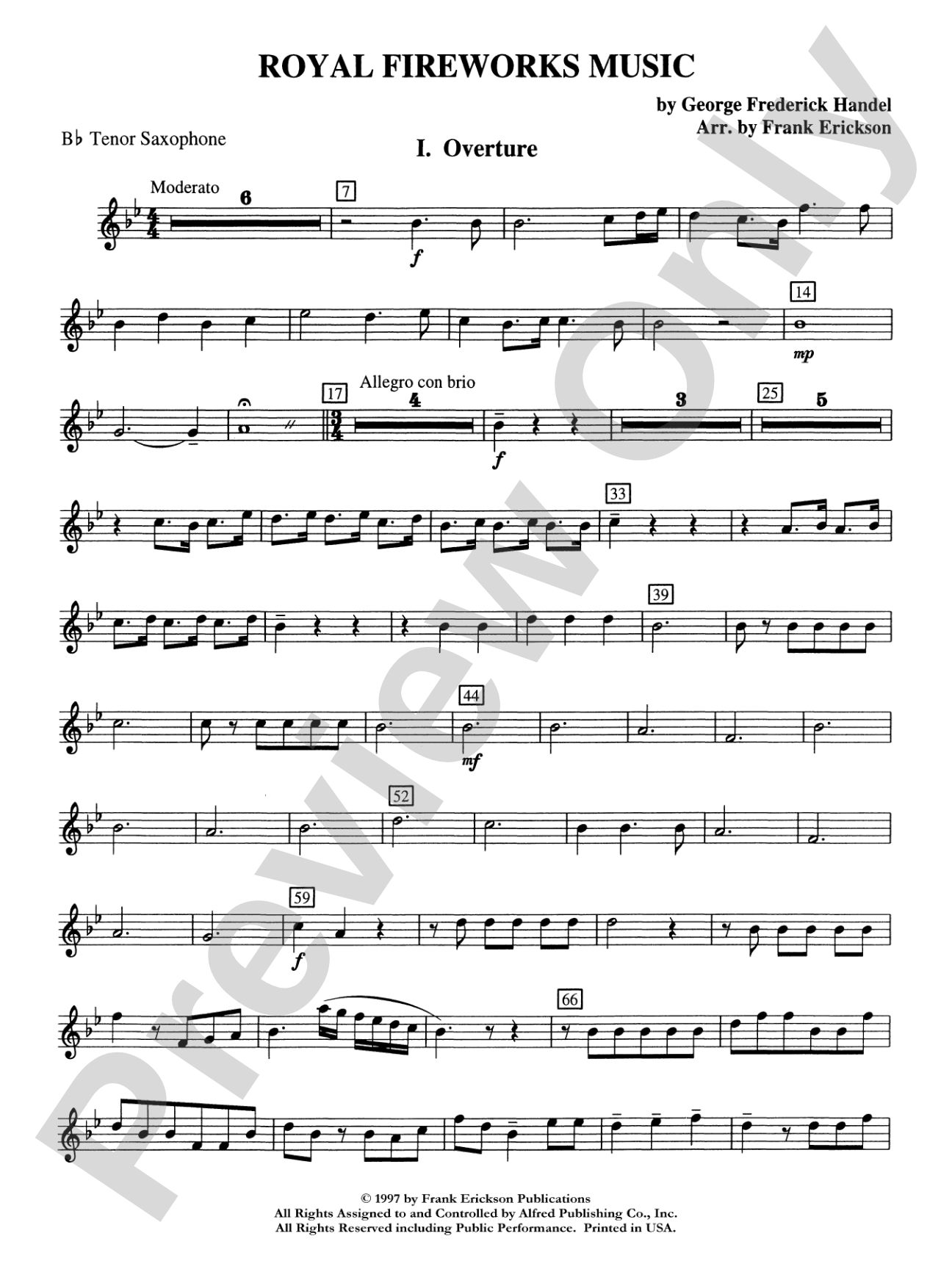Royal Fireworks Music: B-flat Tenor Saxophone