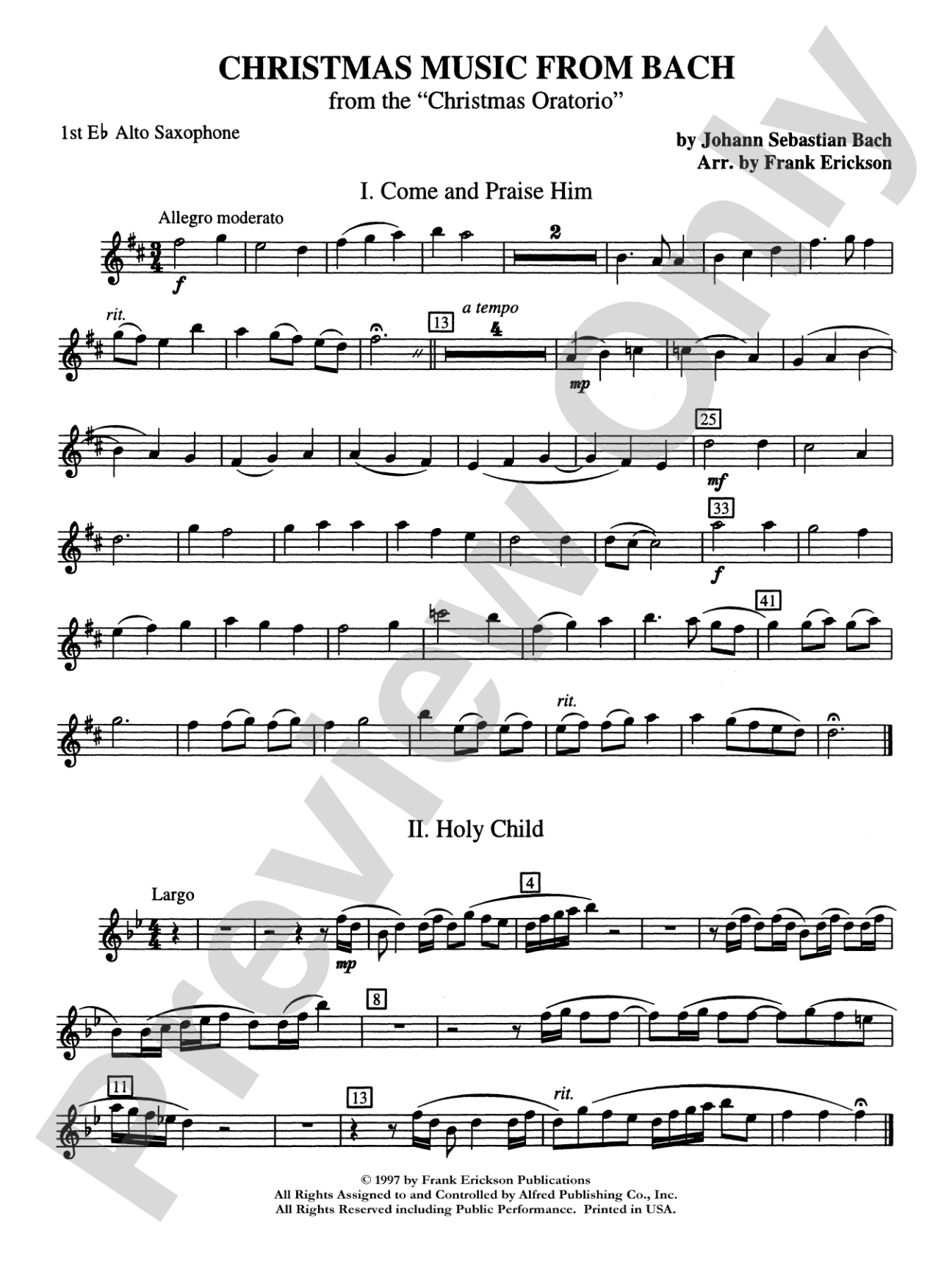 Christmas Music from Bach: E-flat Alto Saxophone