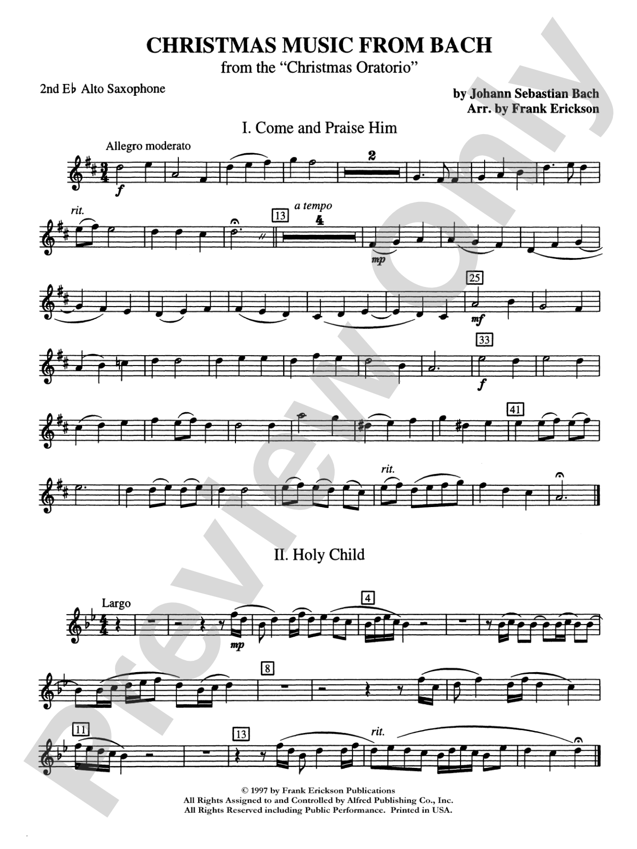 Christmas Music from Bach: 2nd E-flat Alto Saxophone
