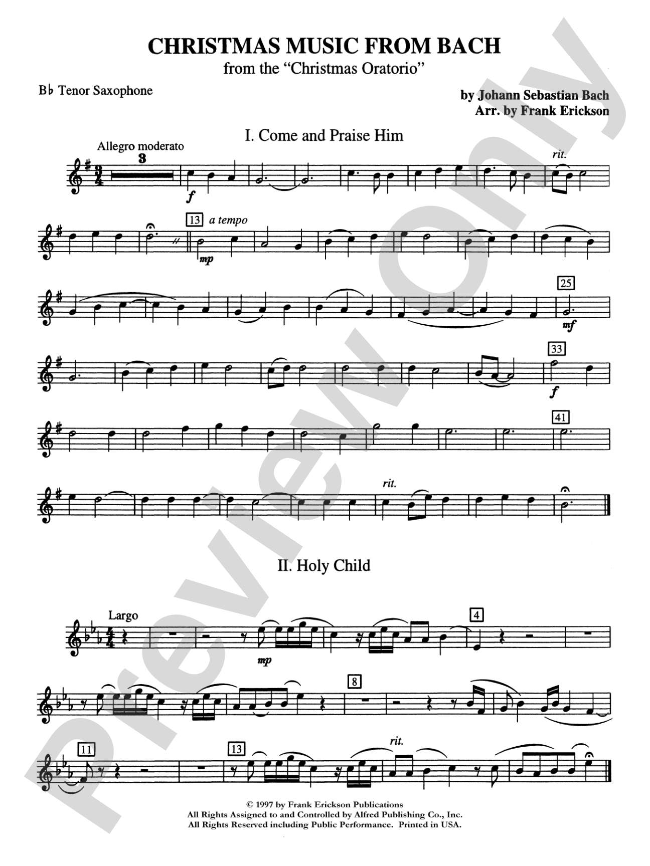 Christmas Music from Bach: B-flat Tenor Saxophone
