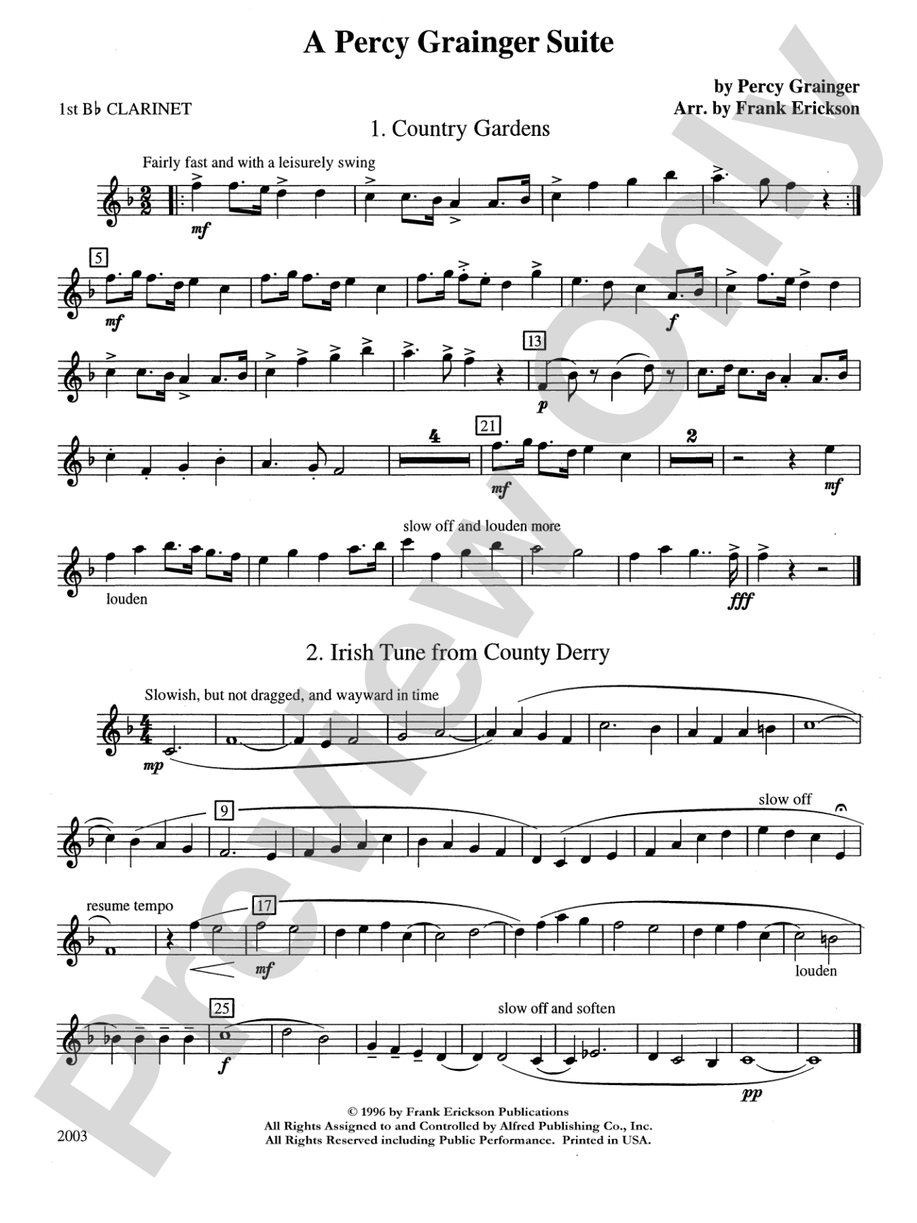 A Percy Grainger Suite: 1st B-flat Clarinet