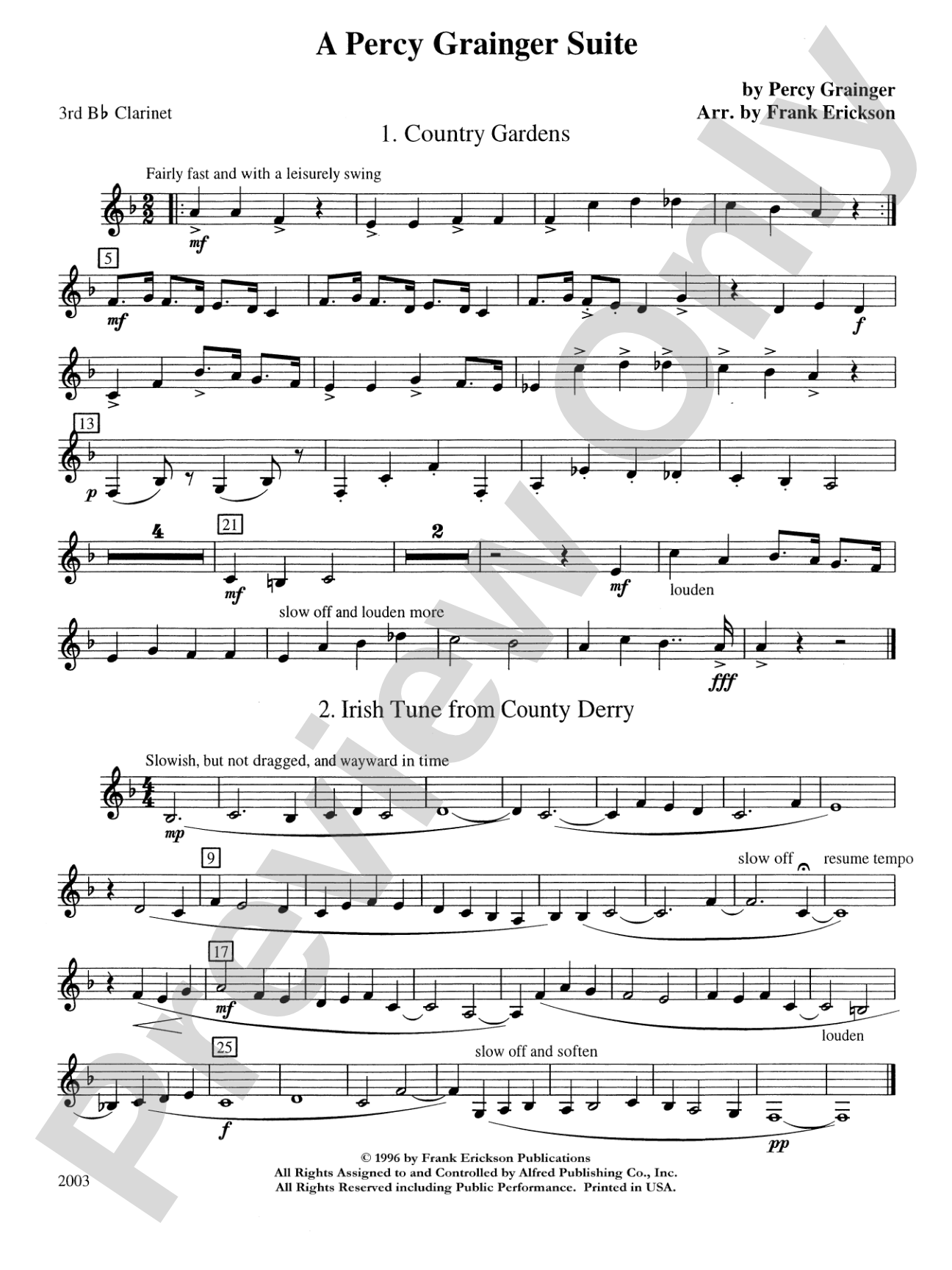 A Percy Grainger Suite: 3rd B-flat Clarinet