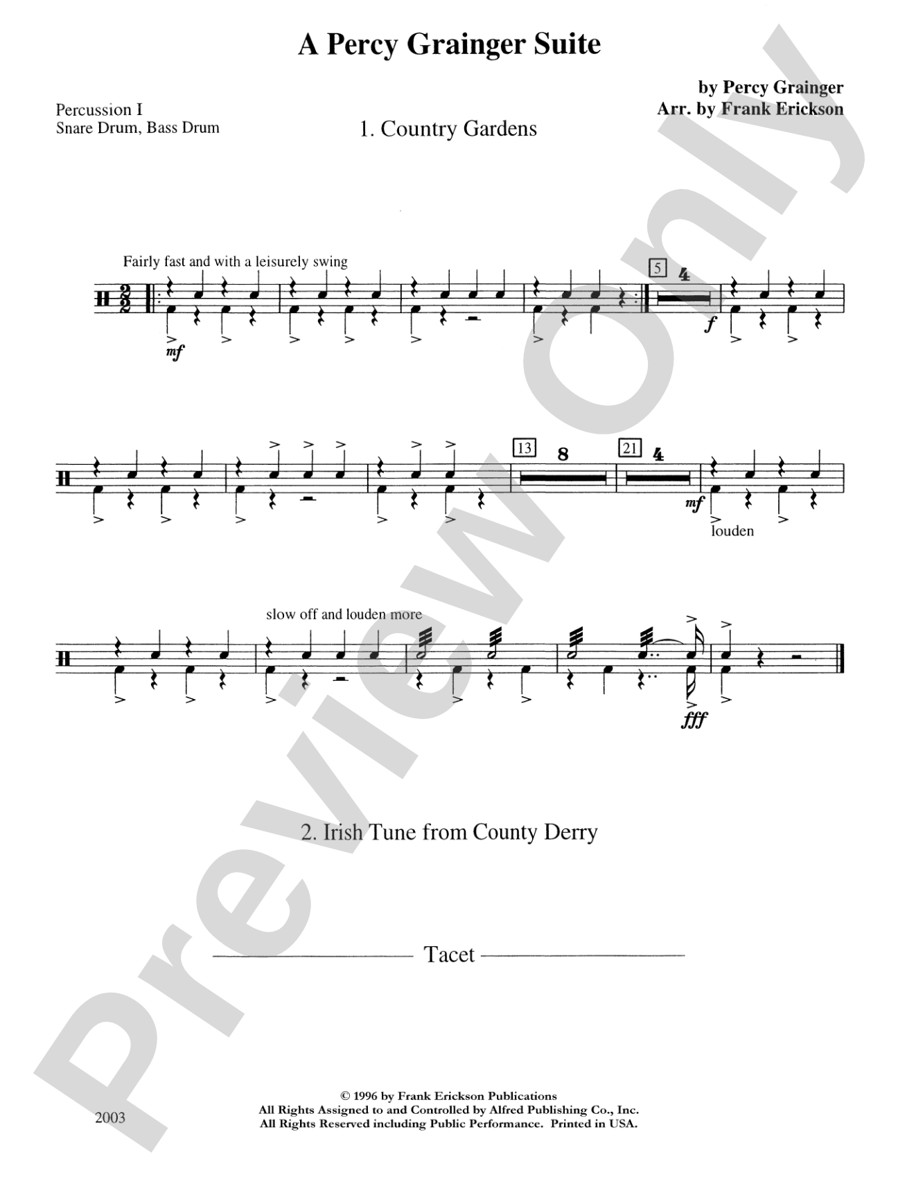 A Percy Grainger Suite: 1st Percussion