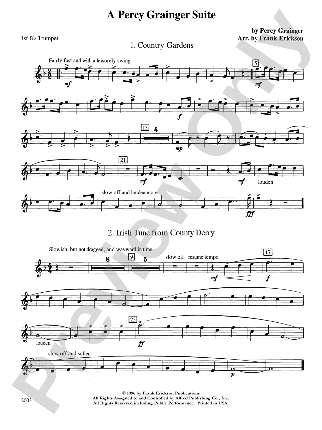 A Percy Grainger Suite: 1st B-flat Trumpet