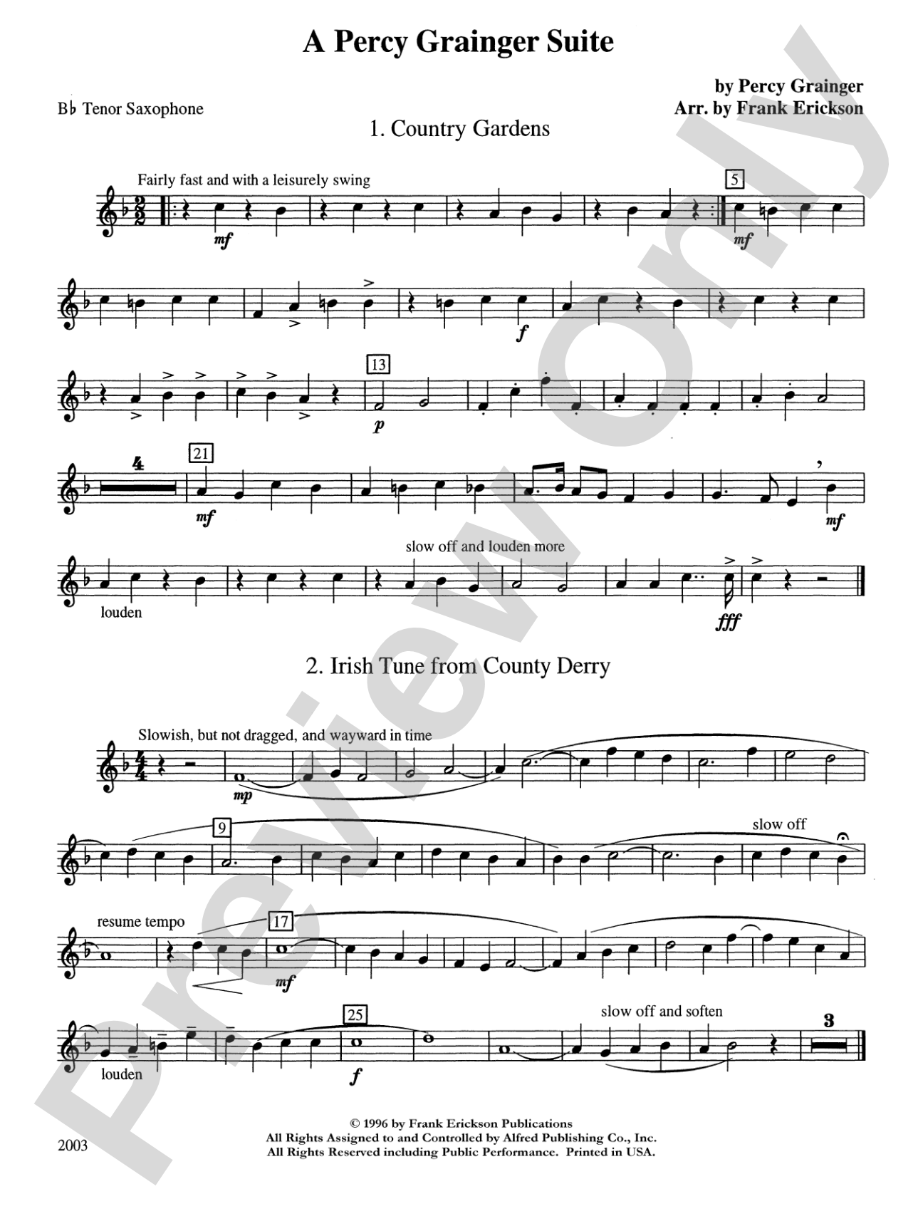 A Percy Grainger Suite: B-flat Tenor Saxophone