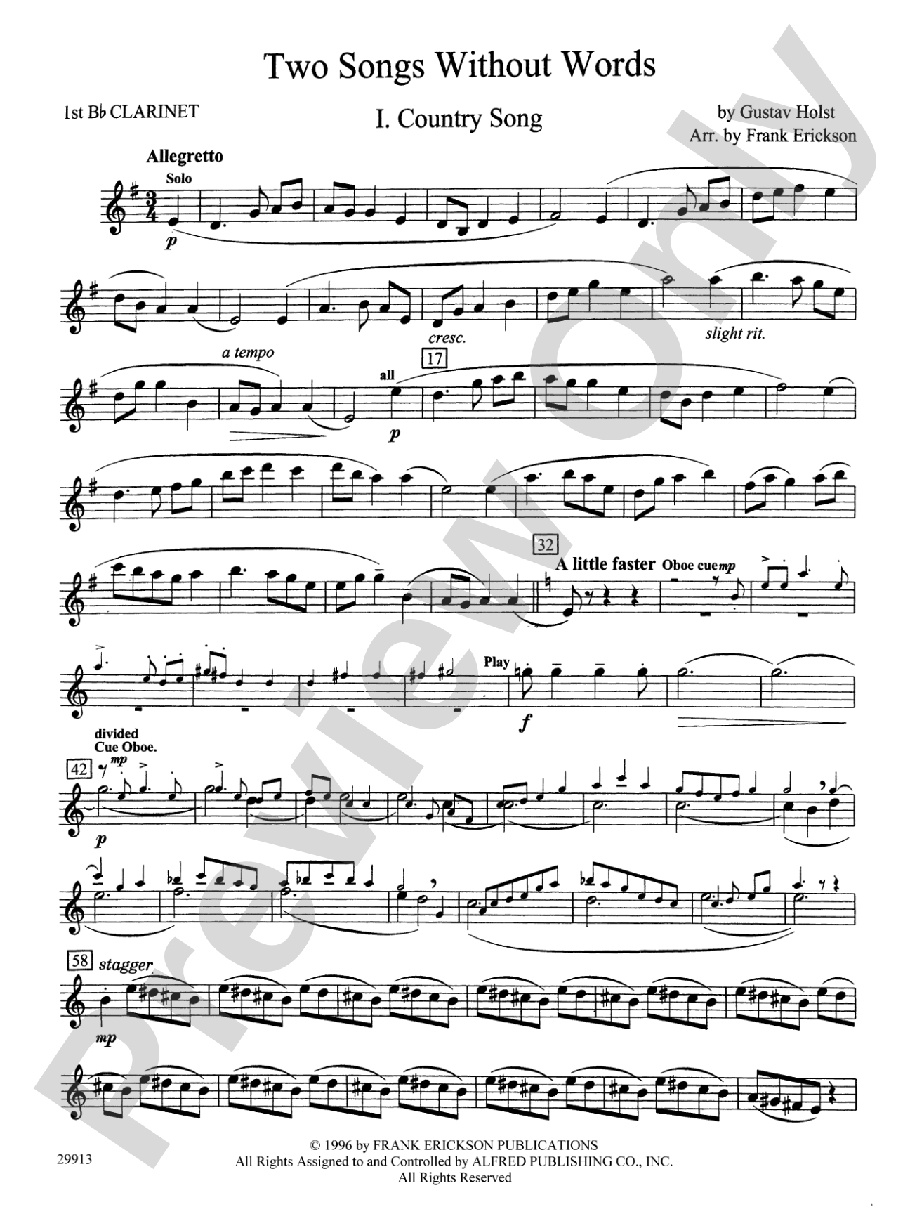 Two Songs Without Words: 1st B-flat Clarinet