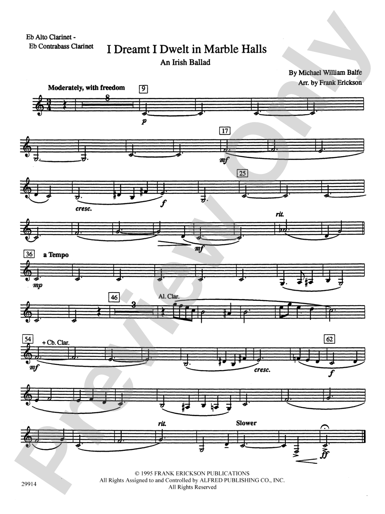 I Dreamt I Dwelt in Marble Halls: E-flat Alto Clarinet
