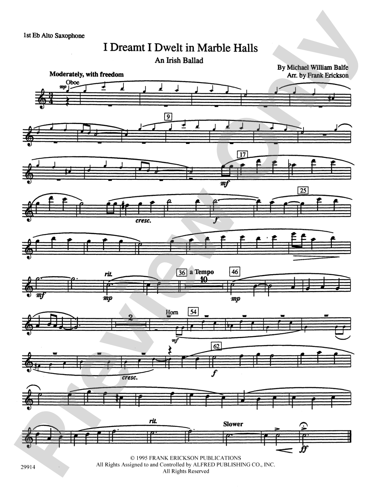 I Dreamt I Dwelt in Marble Halls: E-flat Alto Saxophone