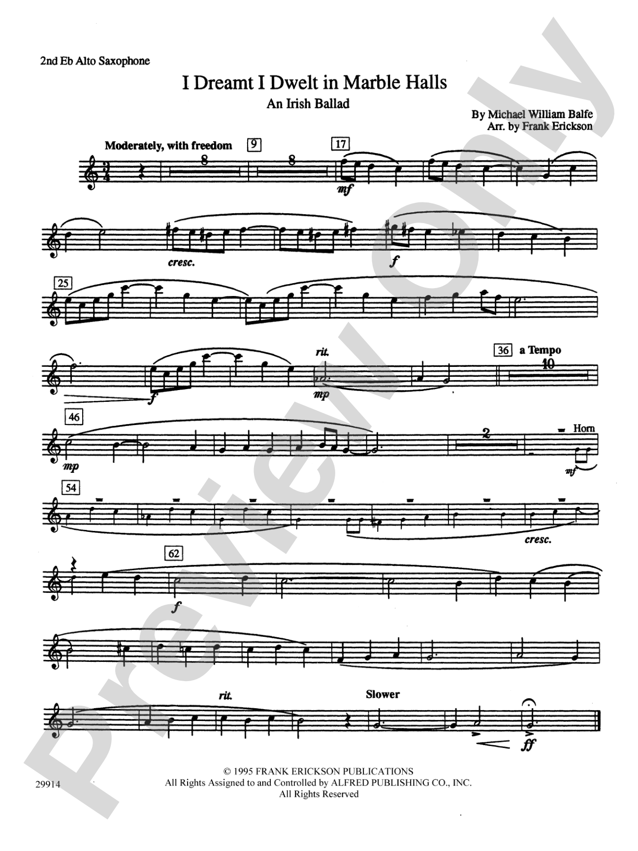 I Dreamt I Dwelt in Marble Halls: 2nd E-flat Alto Saxophone