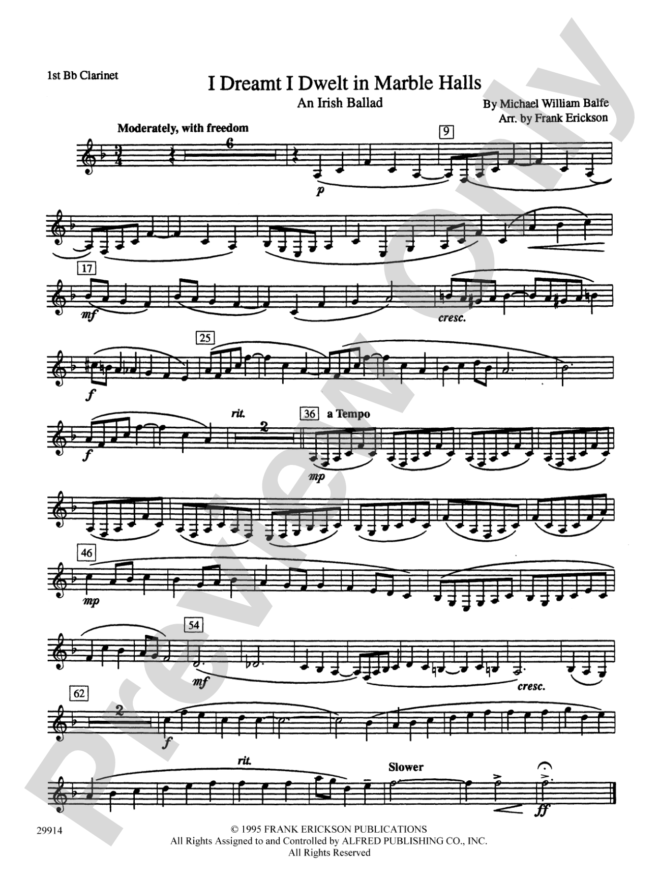 I Dreamt I Dwelt in Marble Halls: 1st B-flat Clarinet