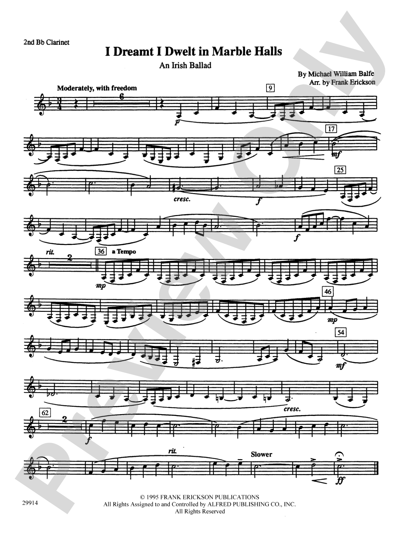 I Dreamt I Dwelt in Marble Halls: 2nd B-flat Clarinet