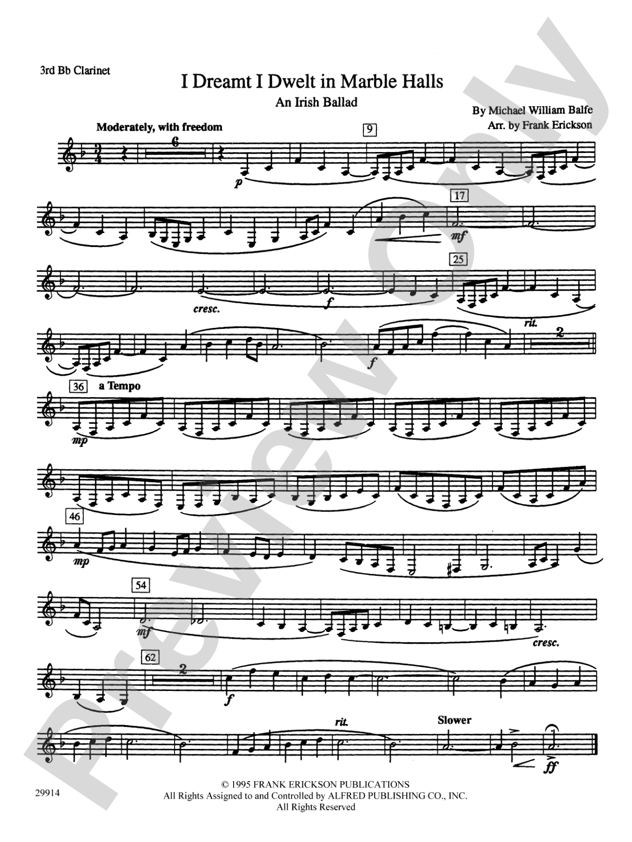 I Dreamt I Dwelt in Marble Halls: 3rd B-flat Clarinet