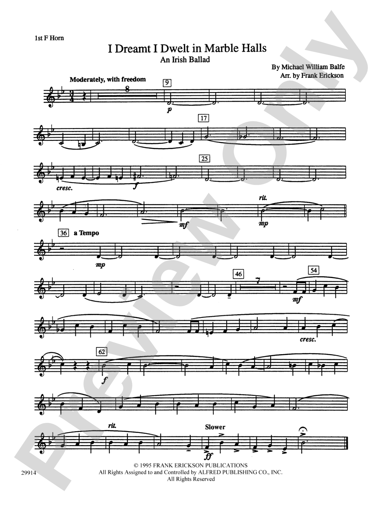 I Dreamt I Dwelt in Marble Halls: 1st F Horn