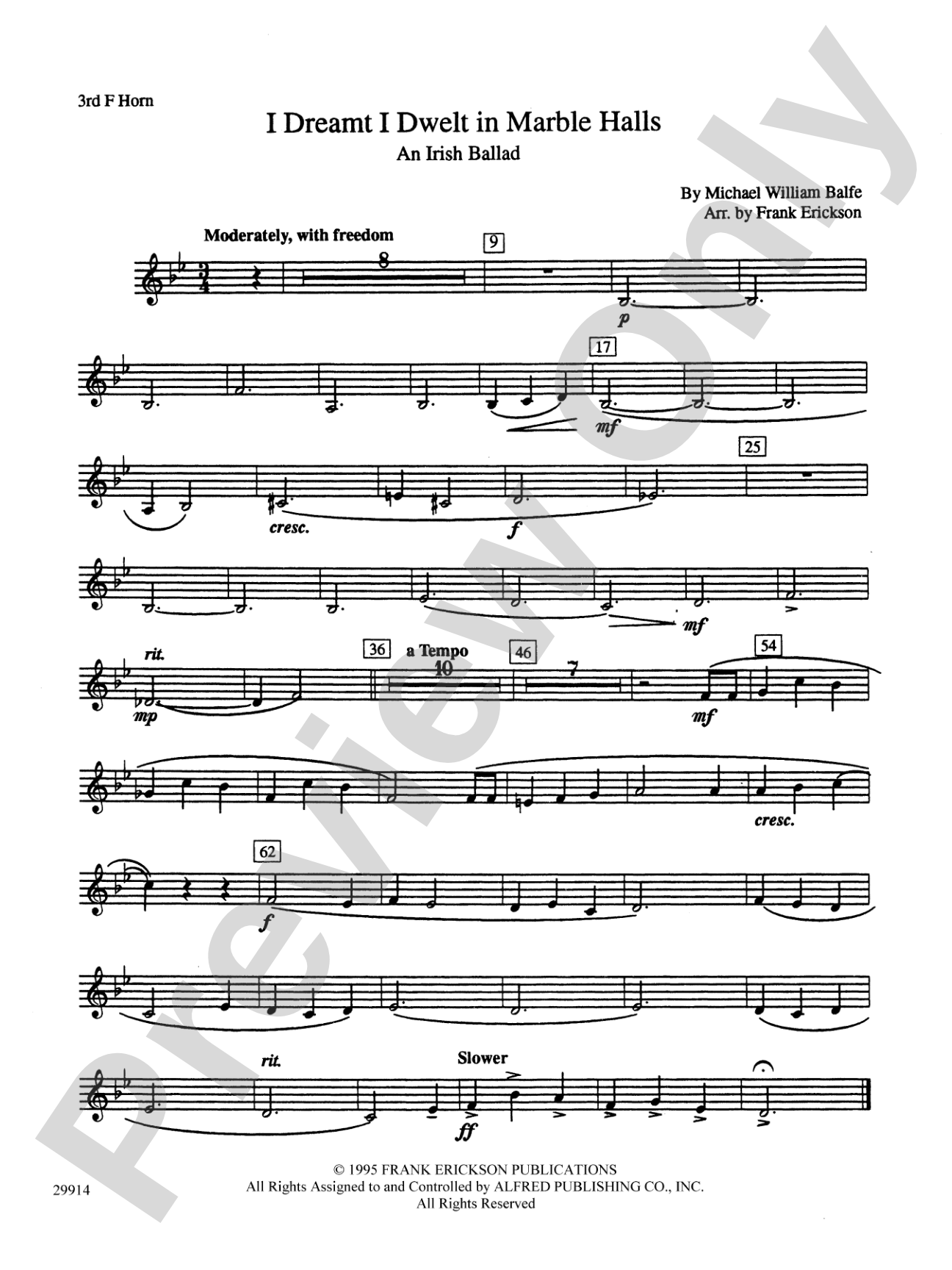 I Dreamt I Dwelt in Marble Halls: 3rd F Horn