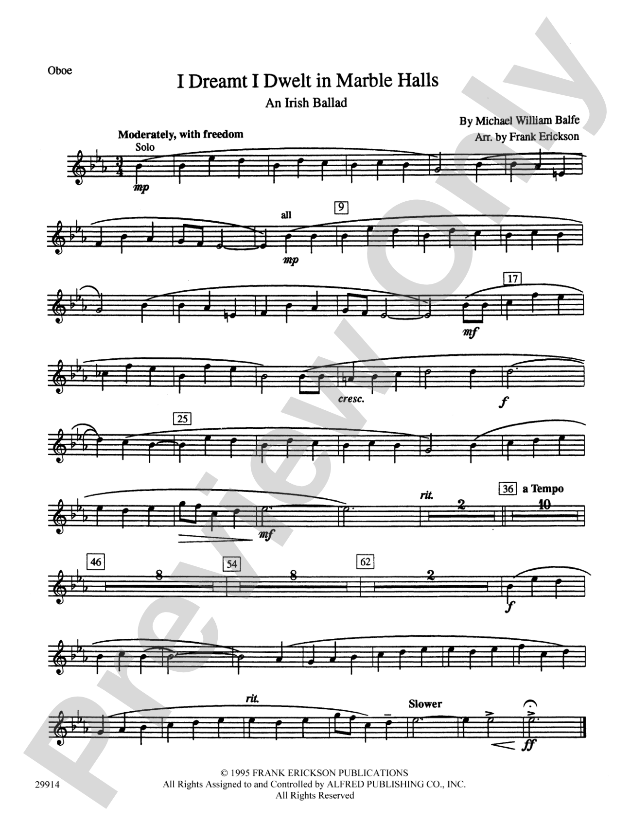 I Dreamt I Dwelt in Marble Halls: Oboe