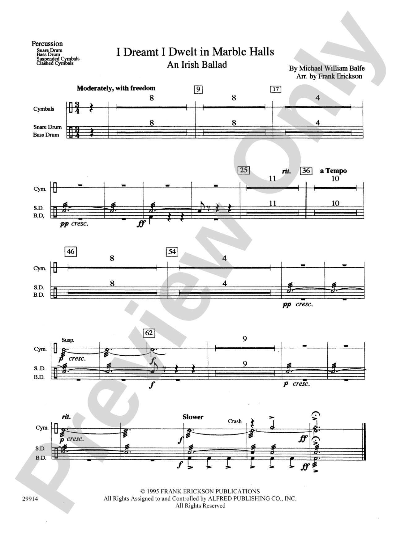 I Dreamt I Dwelt in Marble Halls: 1st Percussion