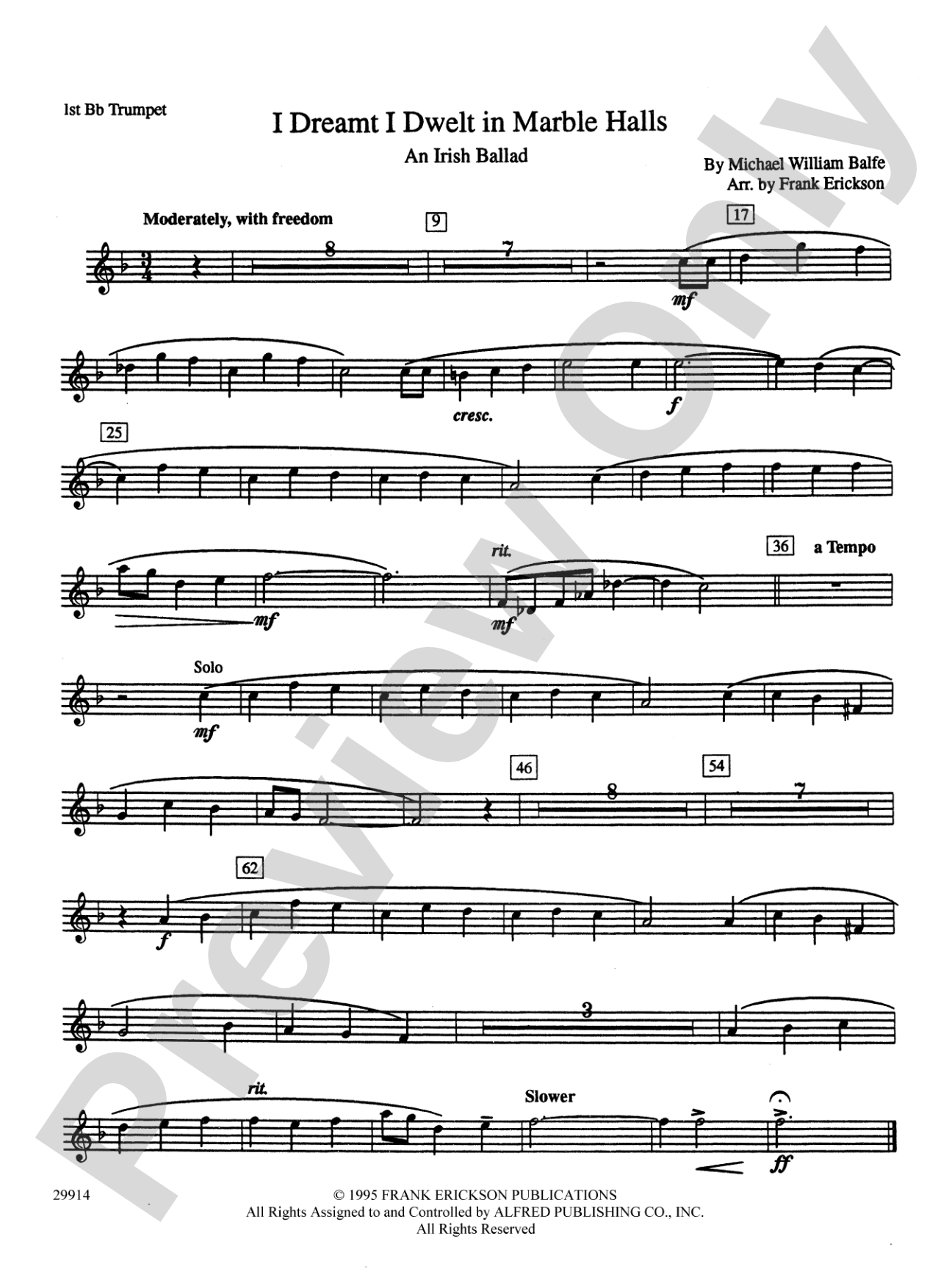 I Dreamt I Dwelt in Marble Halls: 1st B-flat Trumpet