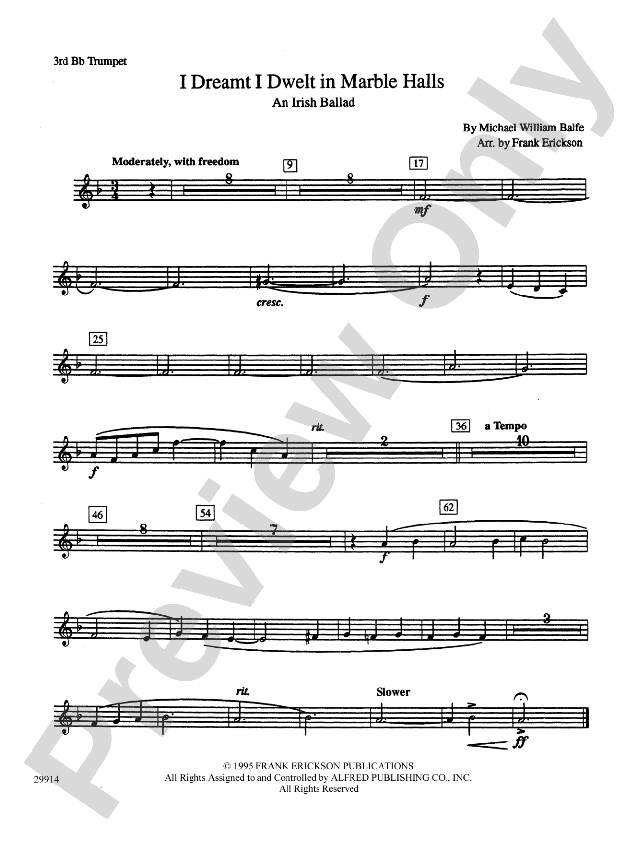 I Dreamt I Dwelt in Marble Halls: 3rd B-flat Trumpet