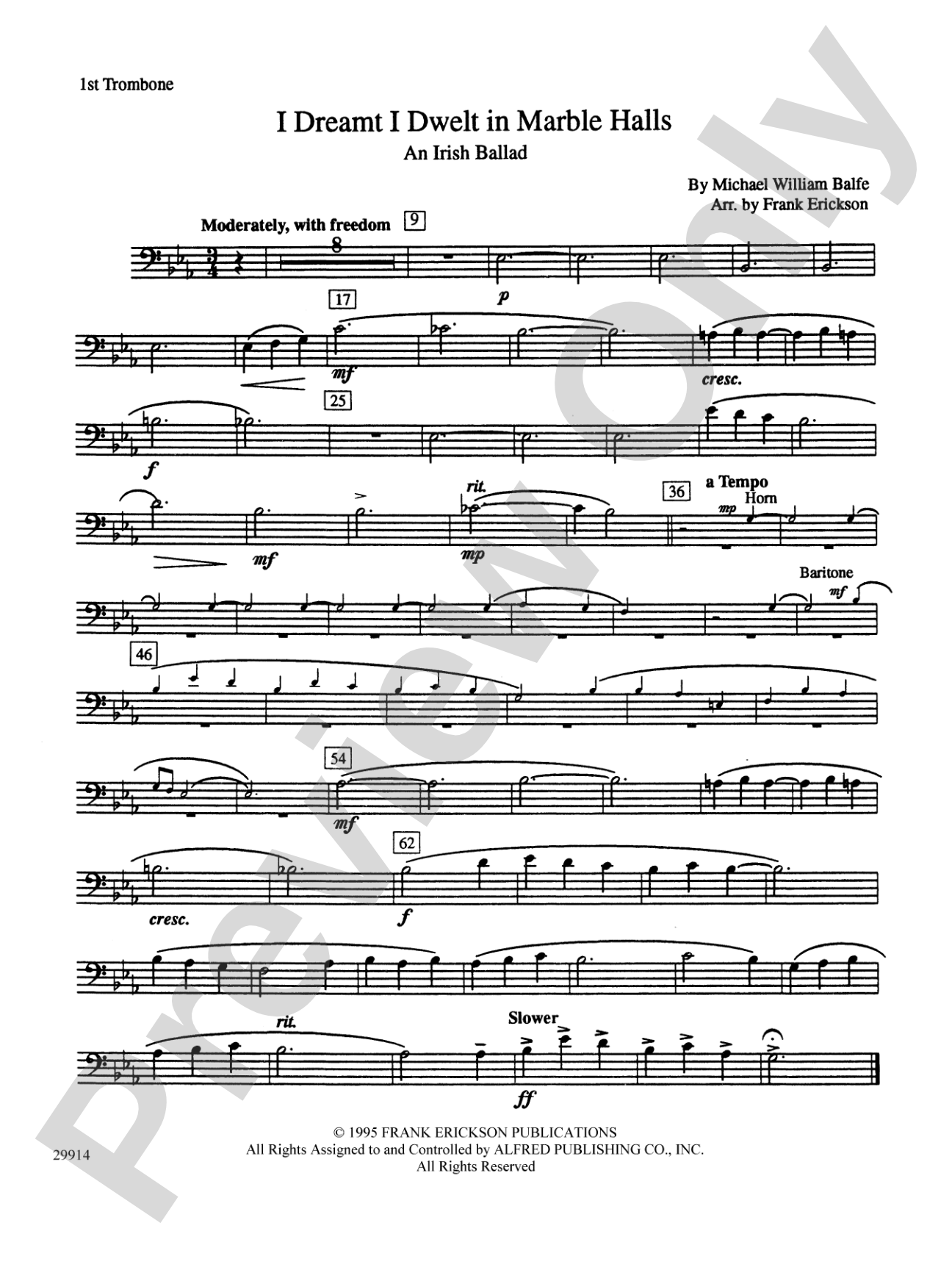 I Dreamt I Dwelt in Marble Halls: 1st Trombone