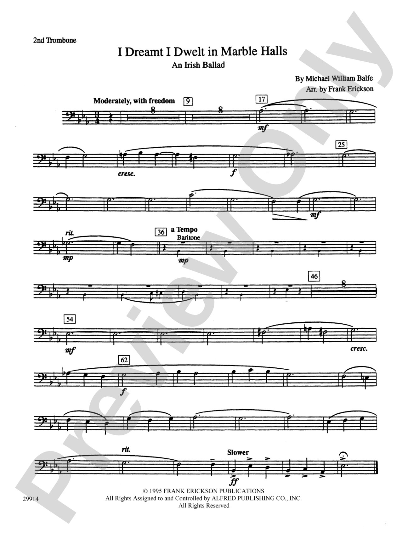 I Dreamt I Dwelt in Marble Halls: 2nd Trombone