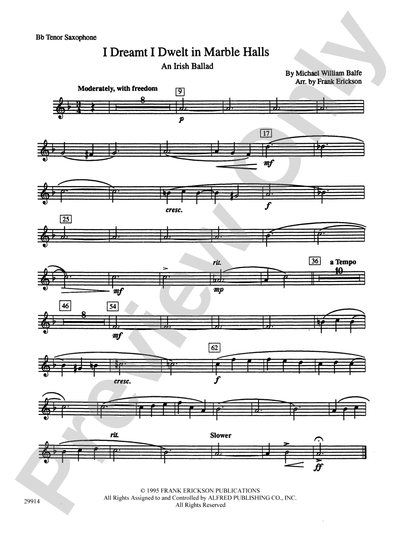 I Dreamt I Dwelt in Marble Halls: B-flat Tenor Saxophone