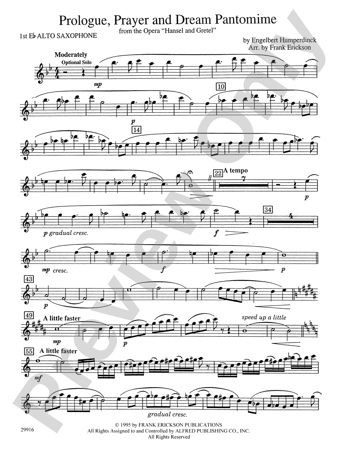Prologue Prayer and Dream Pantomime (from the opera Hansel and Gretel): E-flat Alto Saxophone