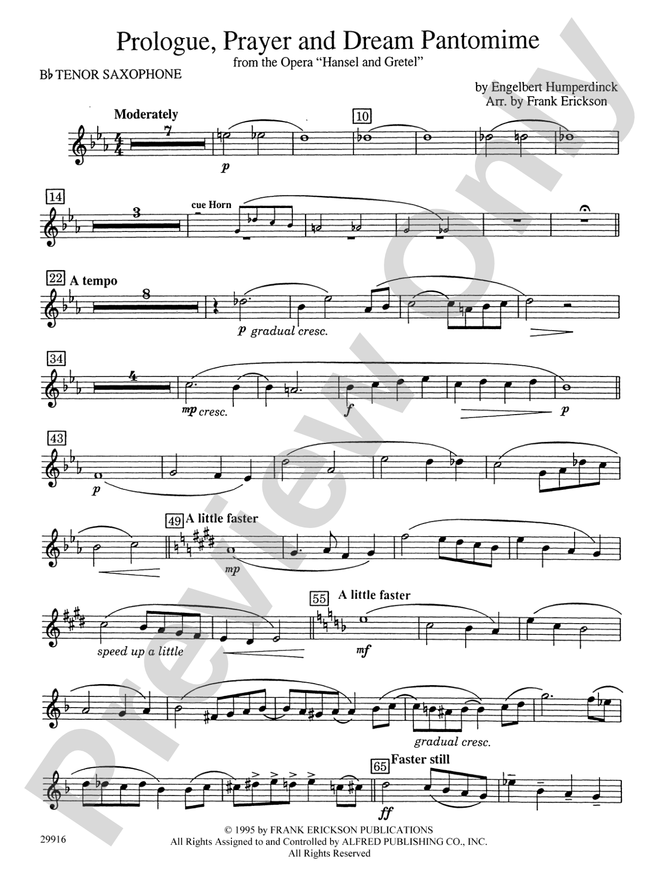 Prologue Prayer and Dream Pantomime (from the opera Hansel and Gretel): B-flat Tenor Saxophone