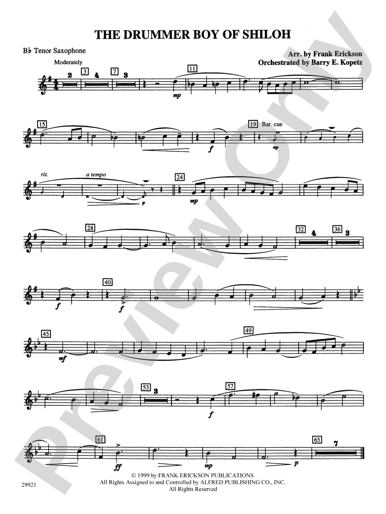 The Drummer Boy of Shiloh: B-flat Tenor Saxophone