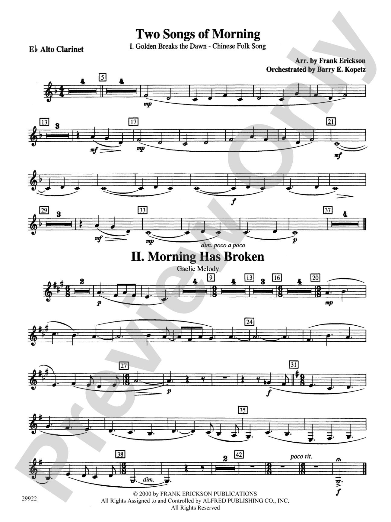 Two Songs of Morning: E-flat Alto Clarinet
