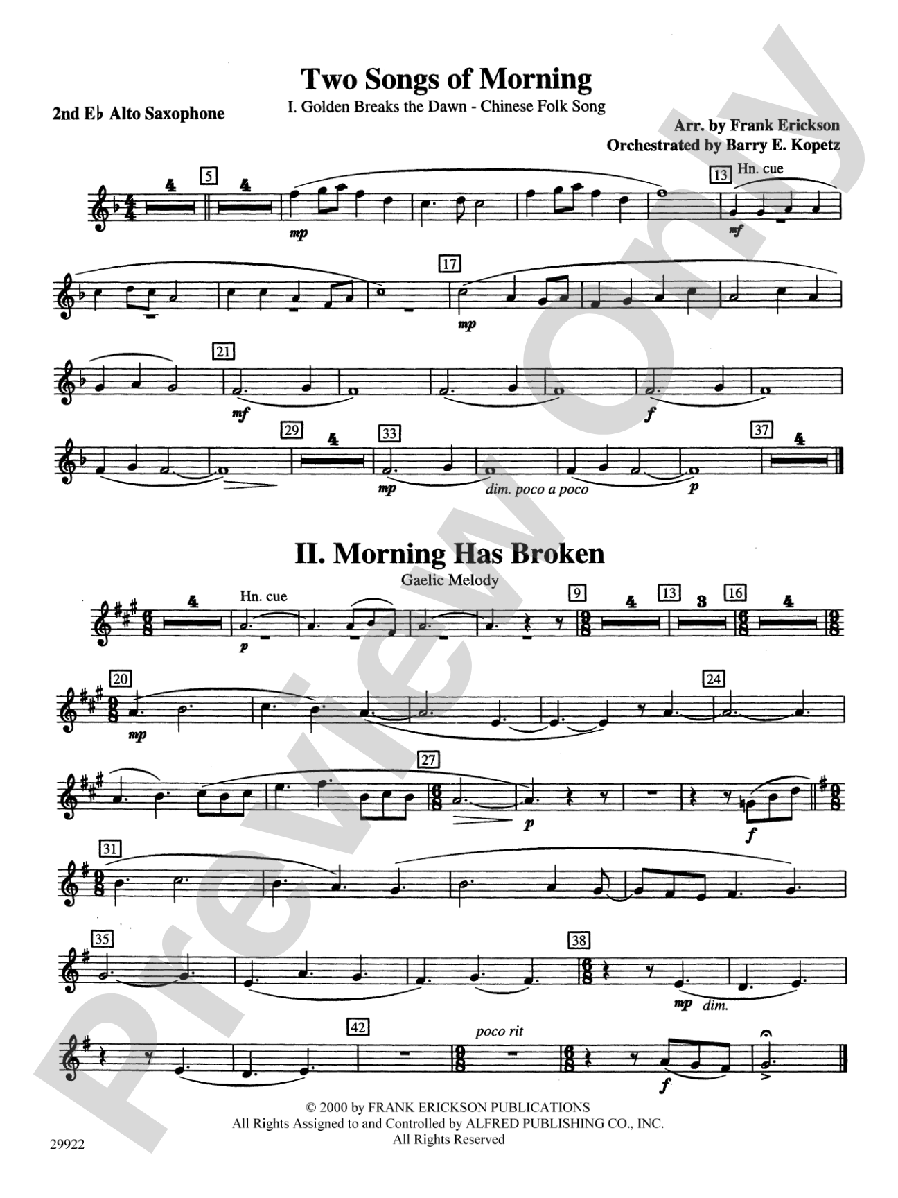 Two Songs of Morning: 2nd E-flat Alto Saxophone