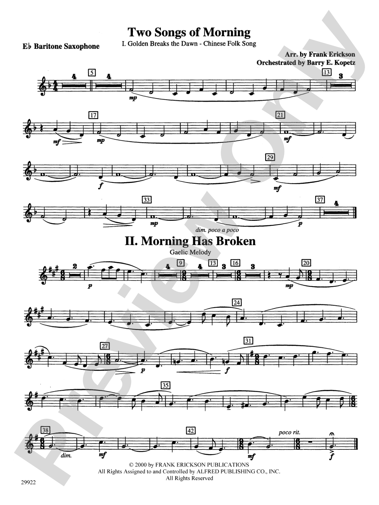 Two Songs of Morning: E-flat Baritone Saxophone