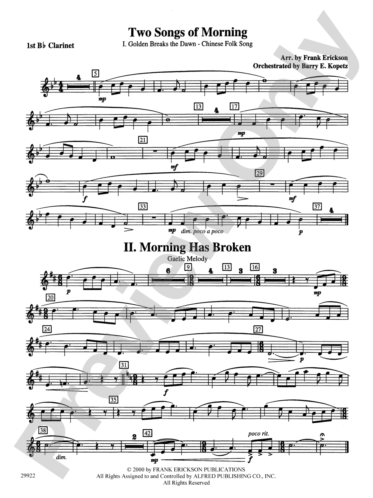 Two Songs of Morning: 1st B-flat Clarinet