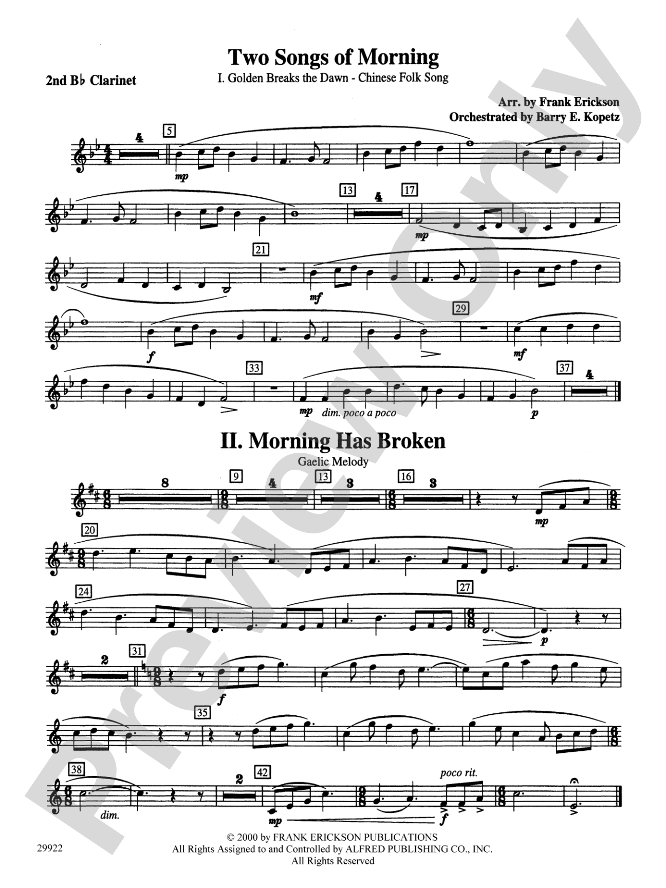 Two Songs of Morning: 2nd B-flat Clarinet
