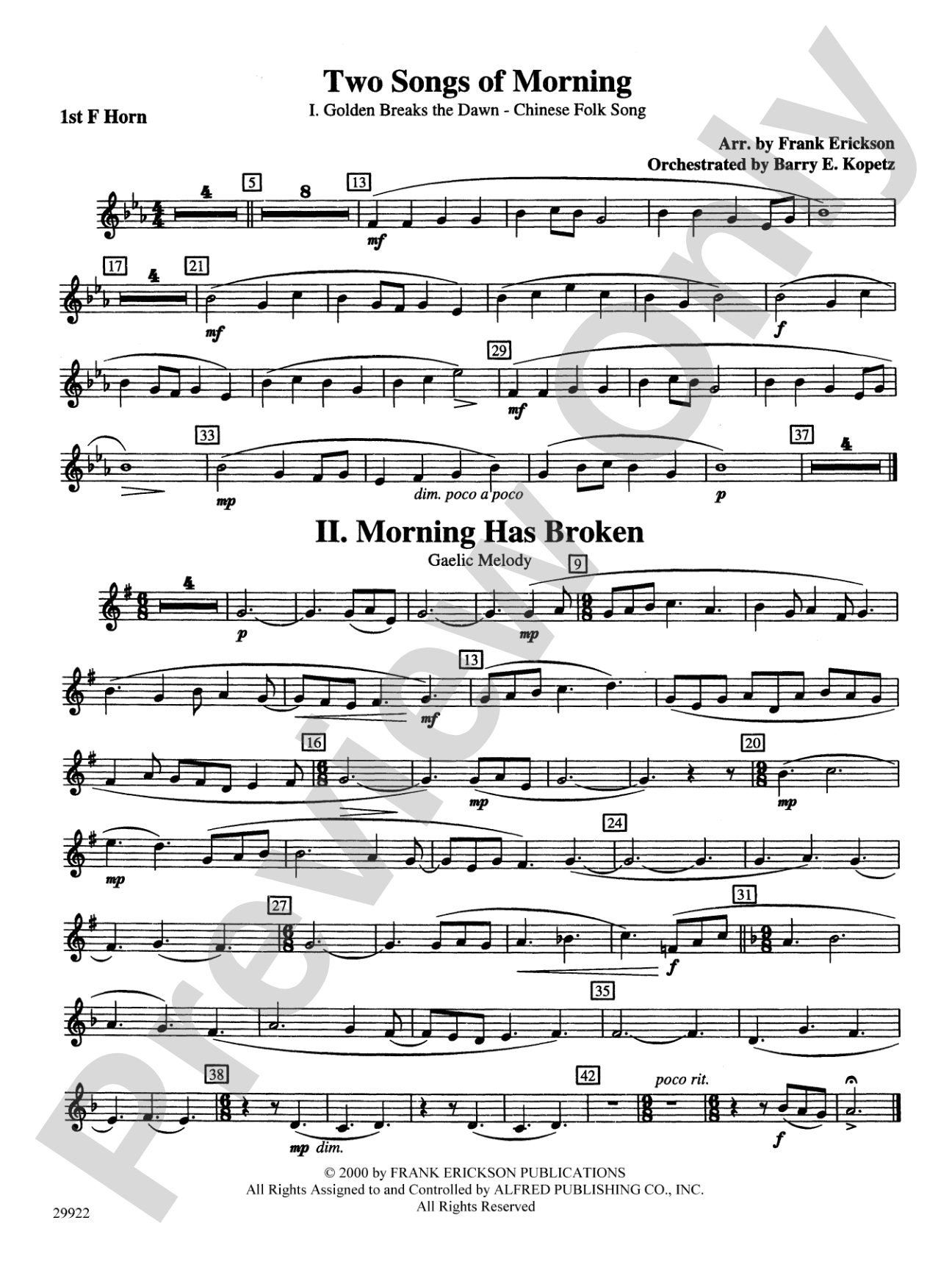 Two Songs of Morning: 1st F Horn