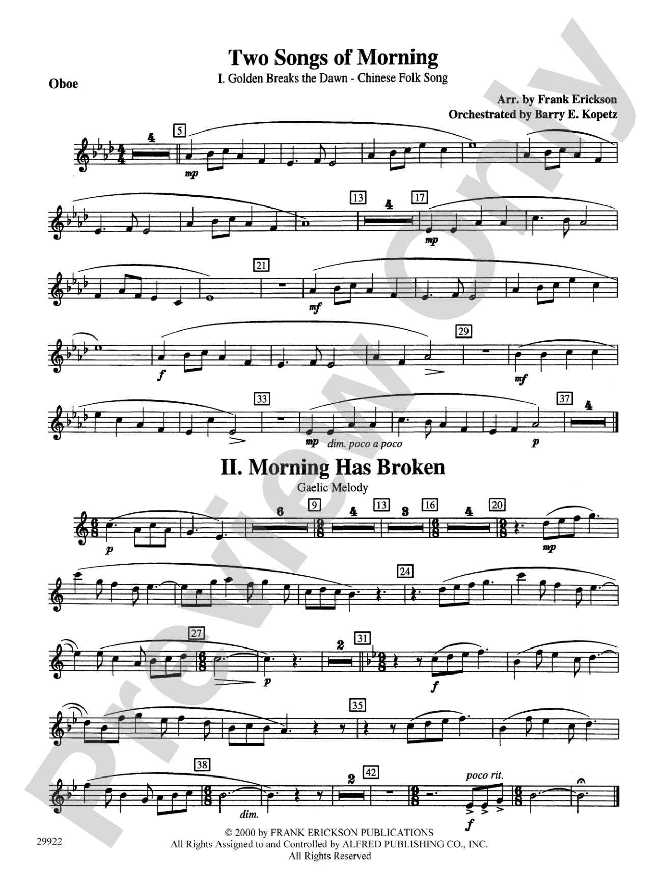 Two Songs of Morning: Oboe