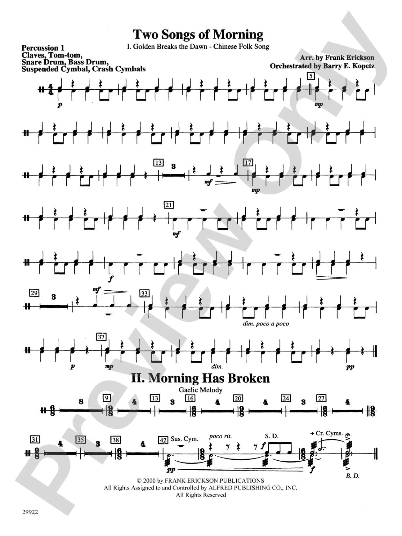 Two Songs of Morning: 1st Percussion