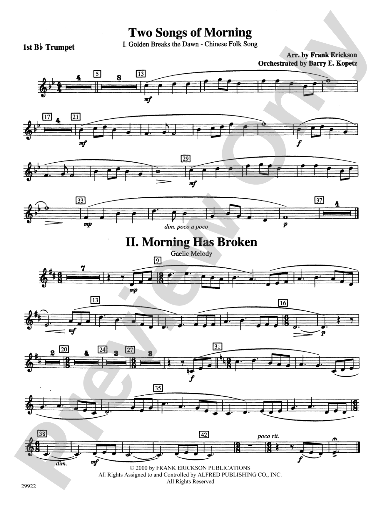 Two Songs of Morning: 1st B-flat Trumpet
