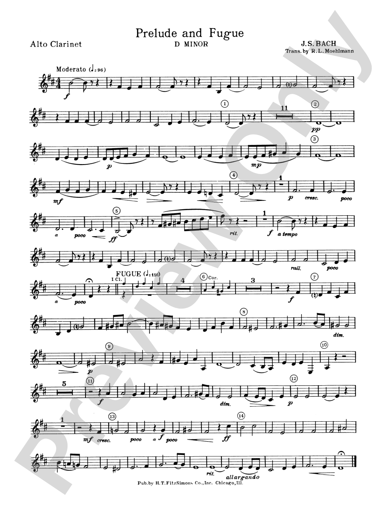 Prelude and Fugue in D minor: E-flat Alto Clarinet