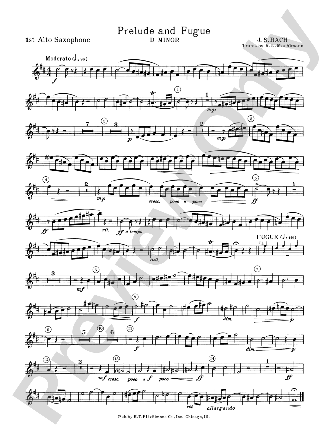 Prelude and Fugue in D minor: E-flat Alto Saxophone