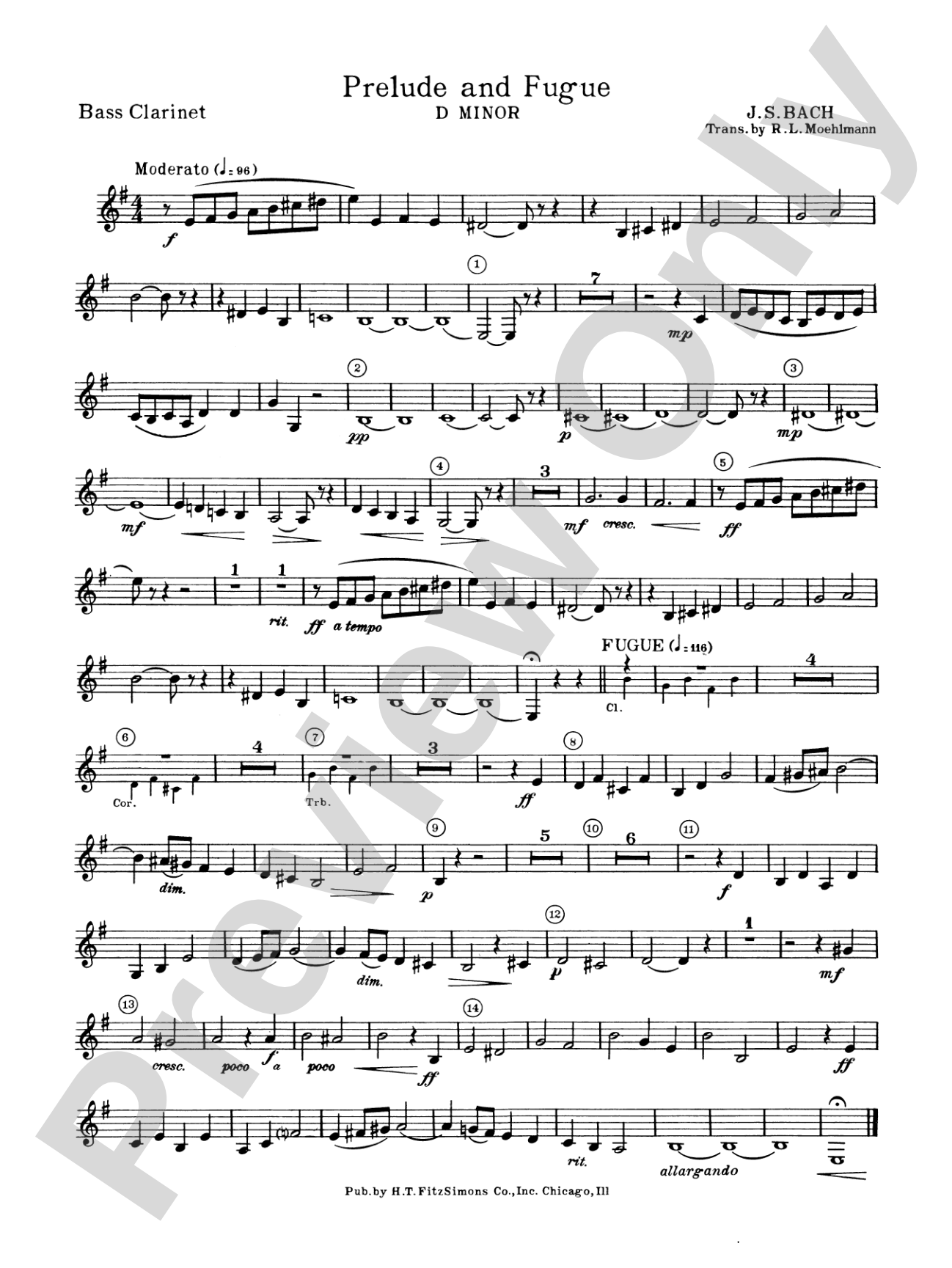 Prelude and Fugue in D minor: B-flat Bass Clarinet