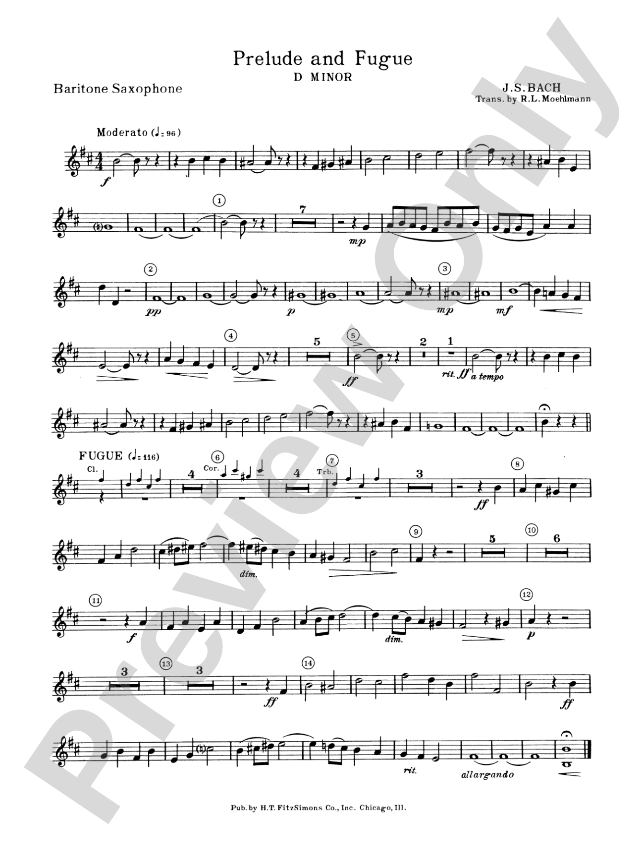 Prelude and Fugue in D minor: E-flat Baritone Saxophone