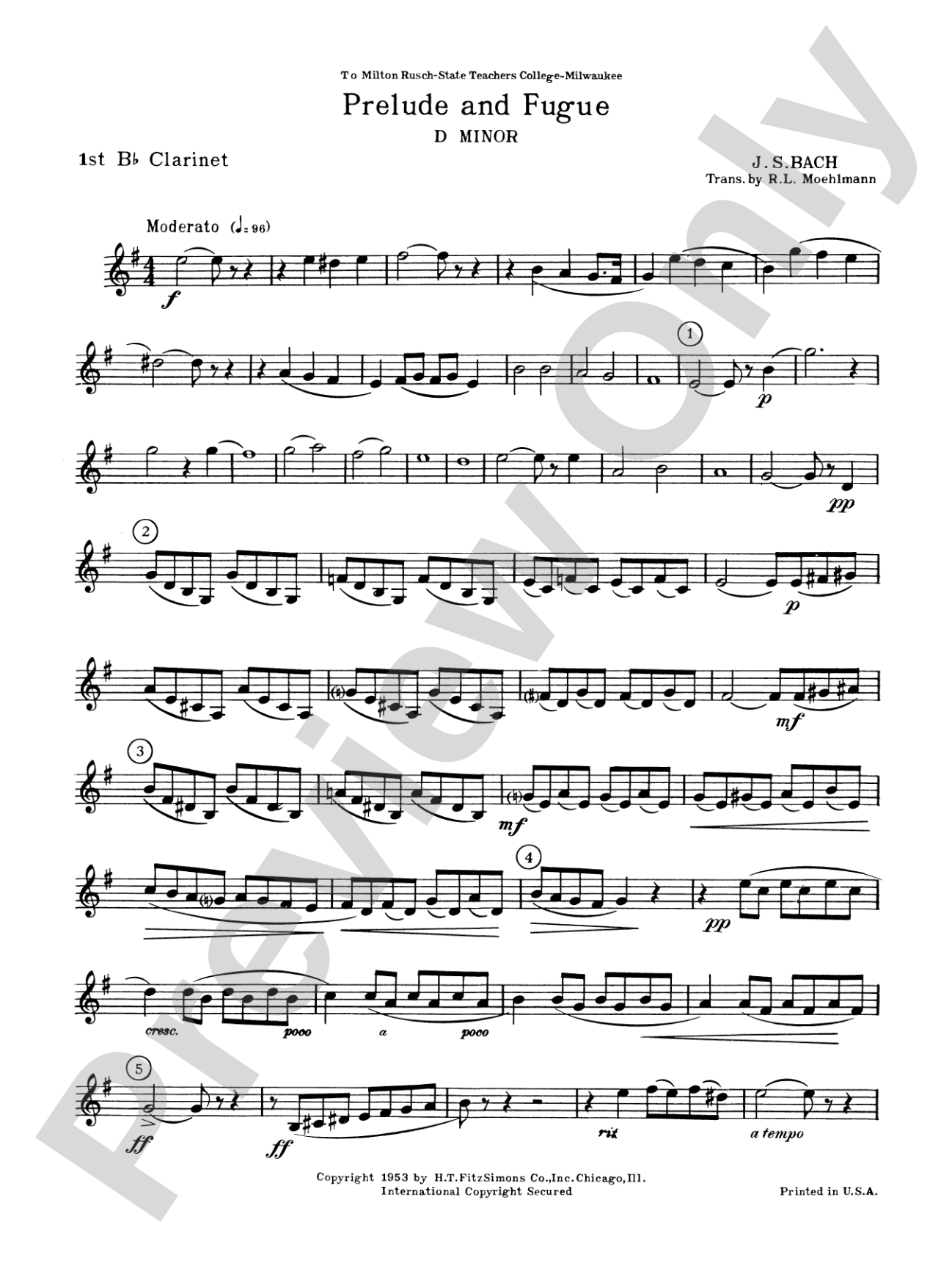 Prelude and Fugue in D minor: 1st B-flat Clarinet