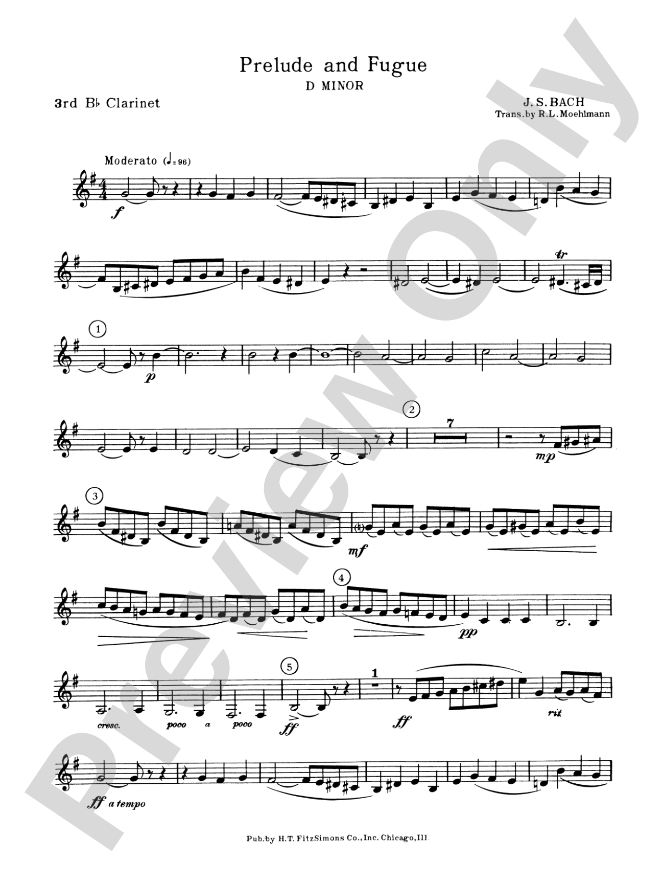 Prelude and Fugue in D minor: 3rd B-flat Clarinet