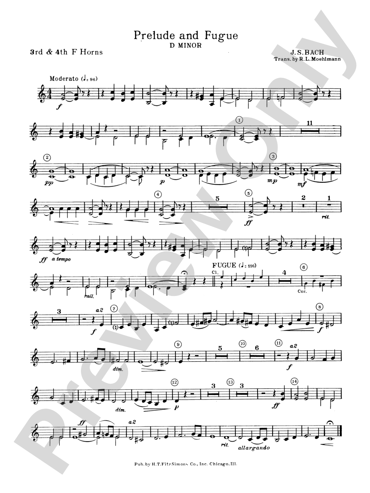 Prelude and Fugue in D minor: 3rd & 4th F Horns