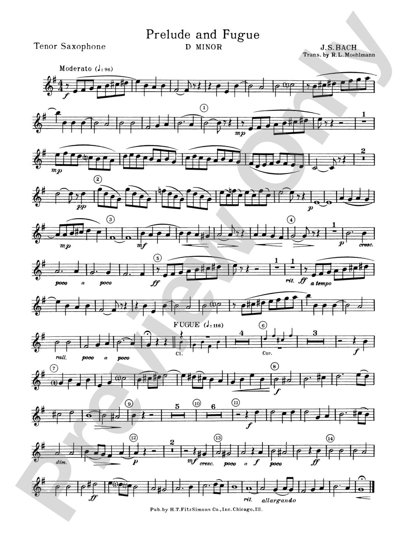 Prelude and Fugue in D minor: B-flat Tenor Saxophone
