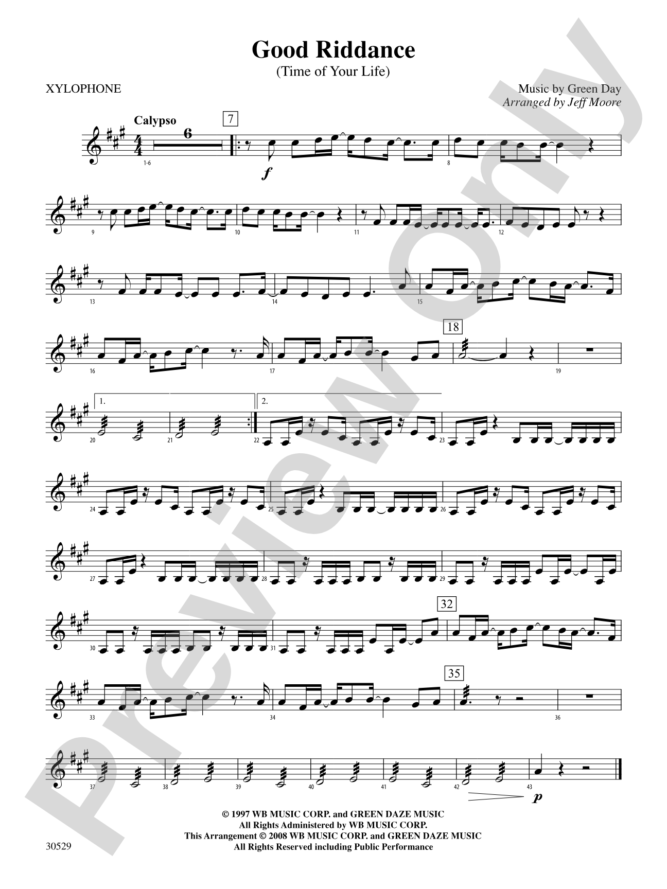Good Riddance (Time of Your Life): Xylophone