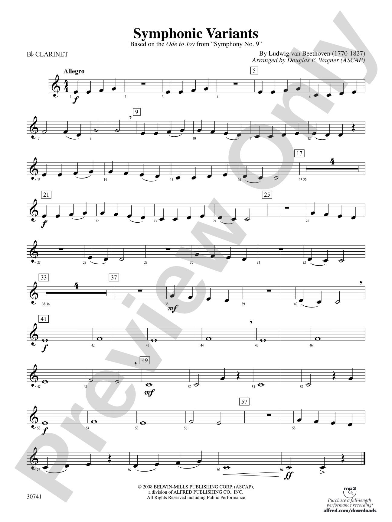 Symphonic Variants (Based on "Ode to Joy" from Symphony No. 9): 1st B-flat Clarinet