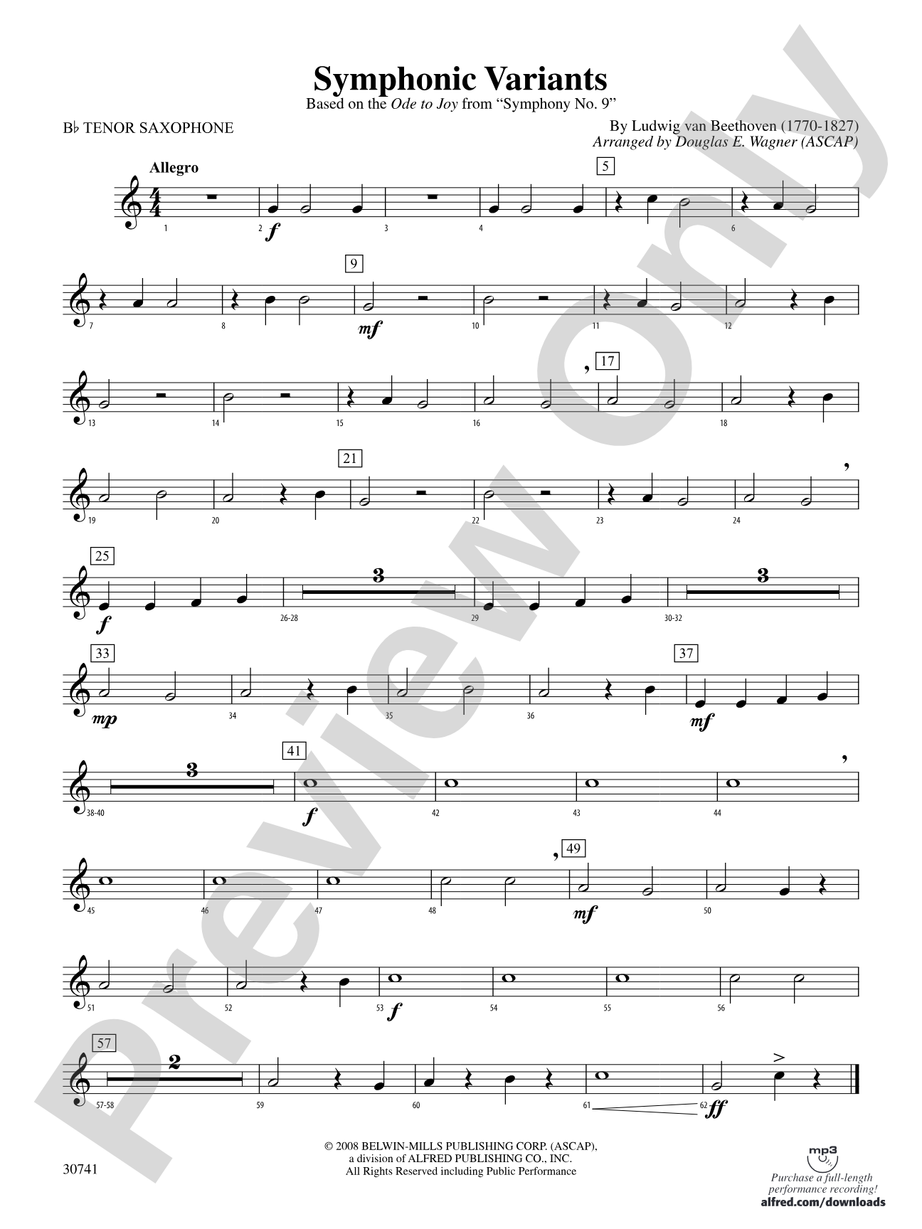 Symphonic Variants (Based on "Ode to Joy" from Symphony No. 9): B-flat Tenor Saxophone